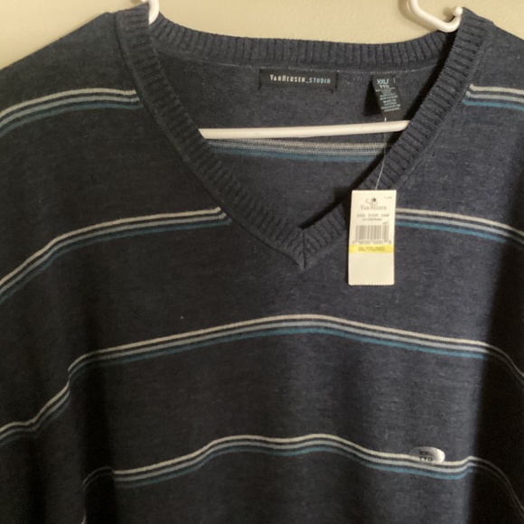 NWT MENS VAN HEUSEN V NECK BLUE STRIPED SWEATER XXL TALL - Picture 2 of 9